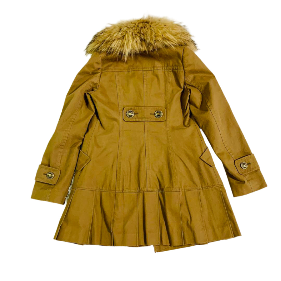 Burberry Flirty Pleated Coat with Removable Fur Collar