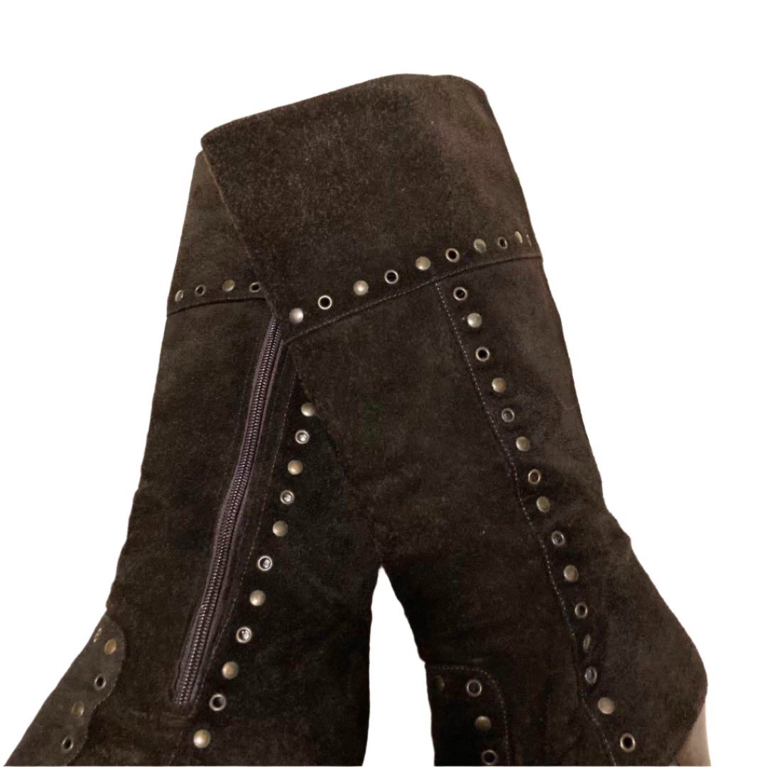 Dolce & Gabbana Chocolate Brown Boho Suede Studded Heeled Boots (Size 40, US 9)