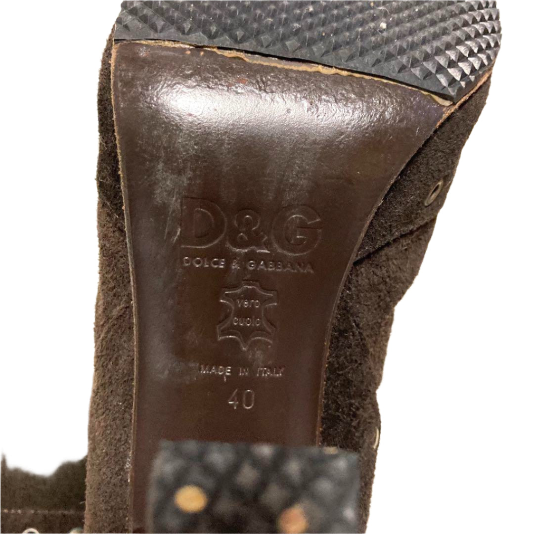 Dolce & Gabbana Chocolate Brown Boho Suede Studded Heeled Boots (Size 40, US 9)