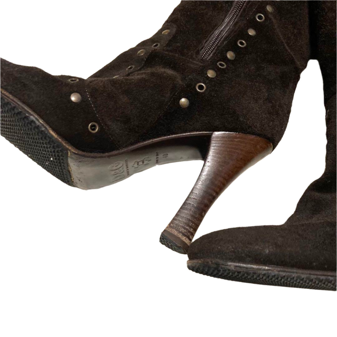 Dolce & Gabbana Chocolate Brown Boho Suede Studded Heeled Boots (Size 40, US 9)