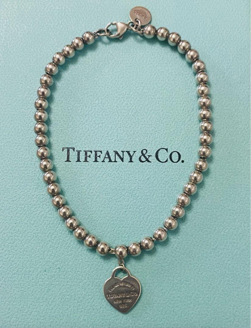 Tiffany & Co. 925 Sterling Silver Pink Heart Tag Charm Bracelet