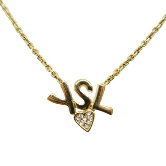 yves saint laurent rhinestone heart necklace